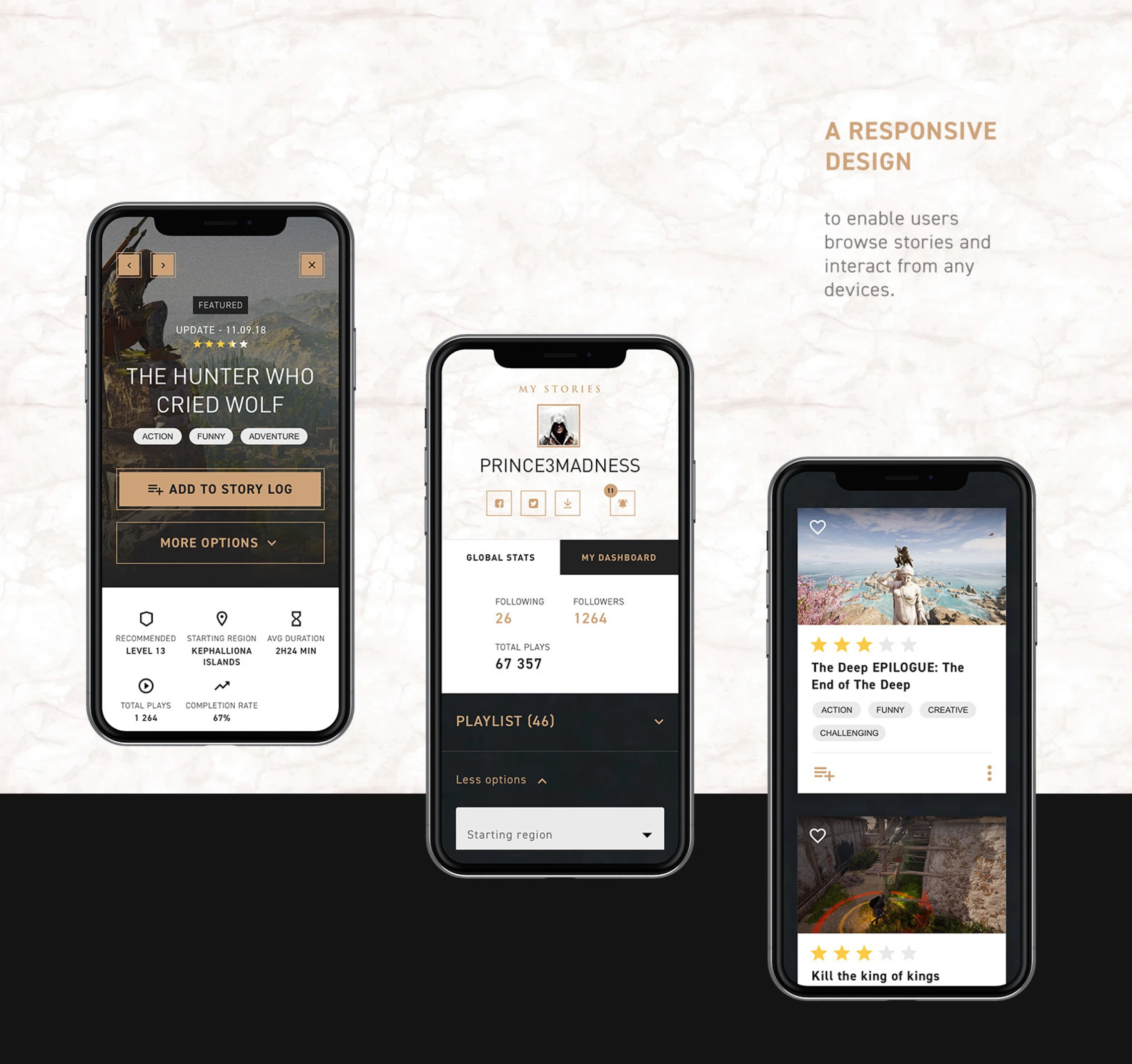 Mobile view of the story catalog for on-the-go browsing