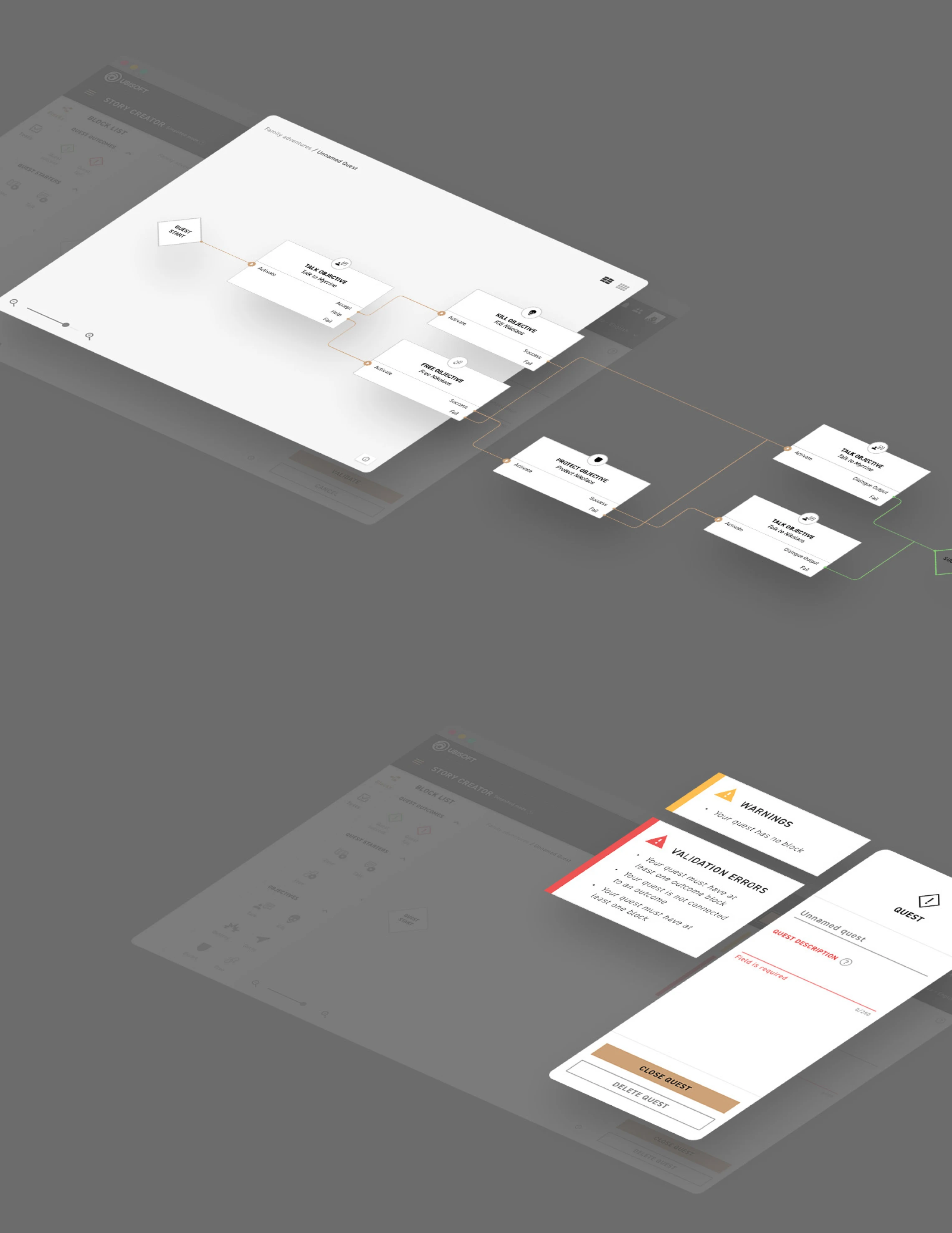 Assassin’s Creed Odyssey – Story Creator flowchart and notification system guiding players step by step