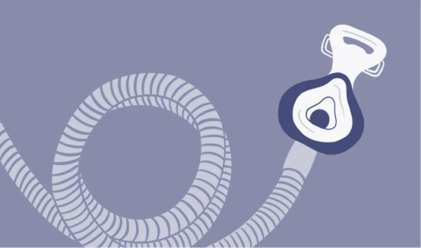 Illustration of a CPAP machine mask and tube