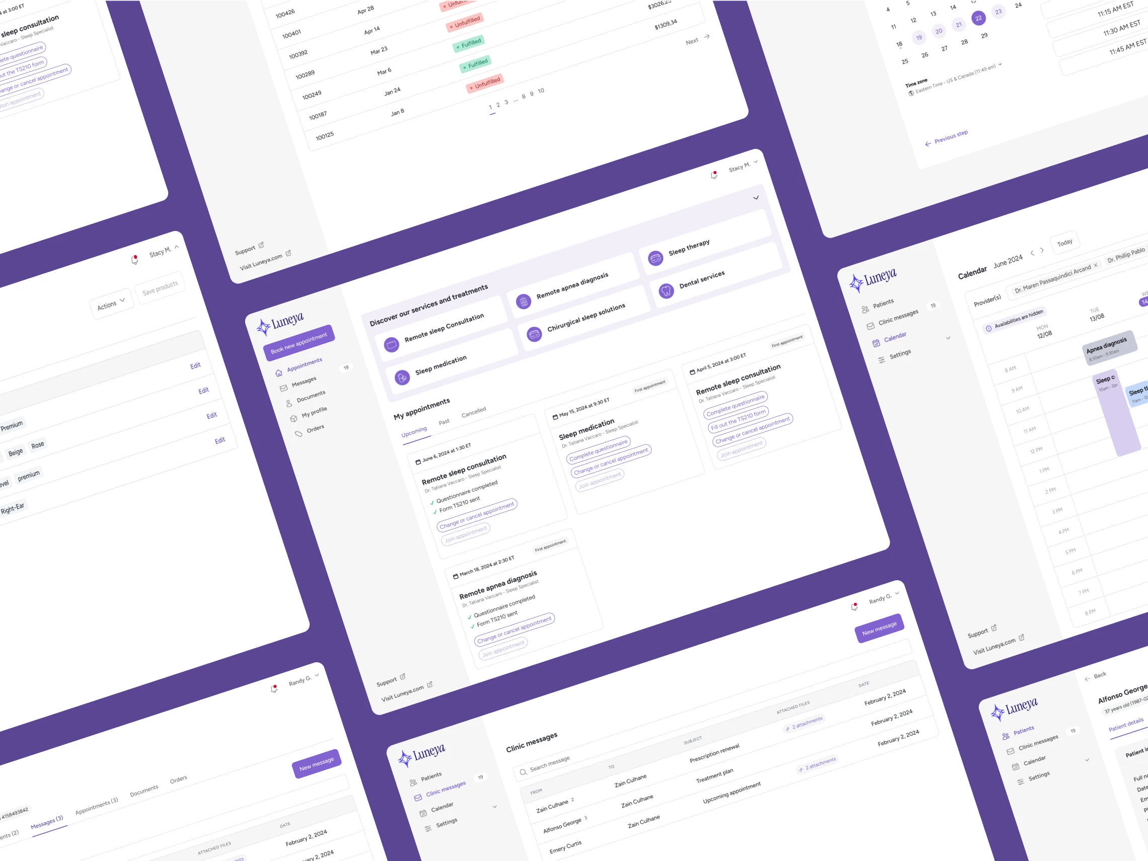 Overview of Luneya's clinic management portal for doctors and patients
