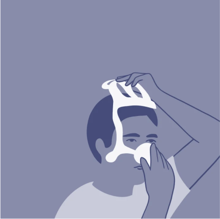 Illustration of a man putting on a sleep mask
