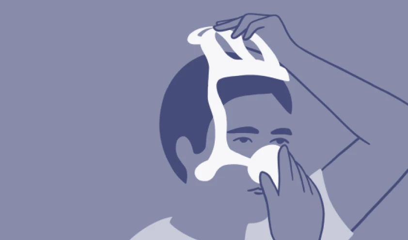 Illustration of a man putting on a sleep mask