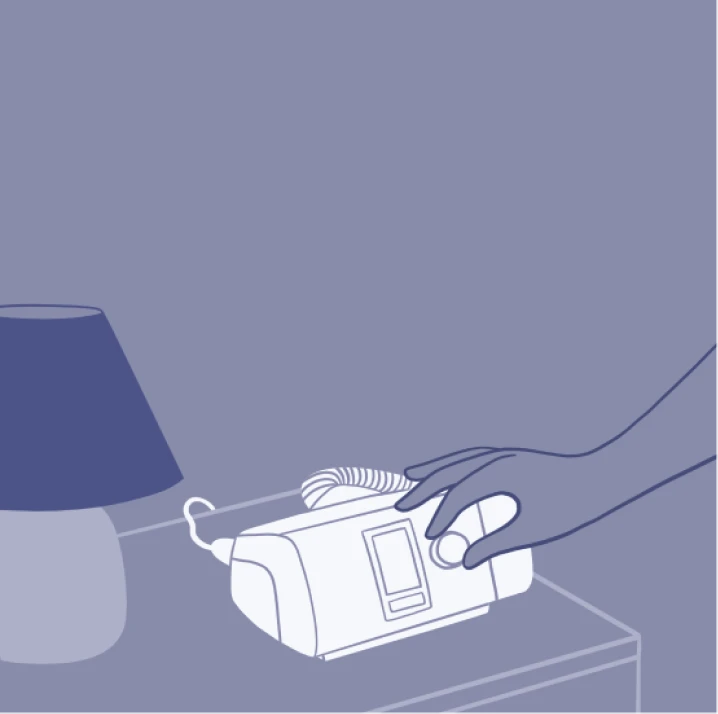 Illustration of a patient adjusting CPAP machine from bed