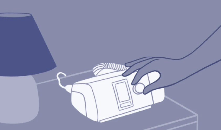 Illustration of a patient adjusting CPAP machine from bed