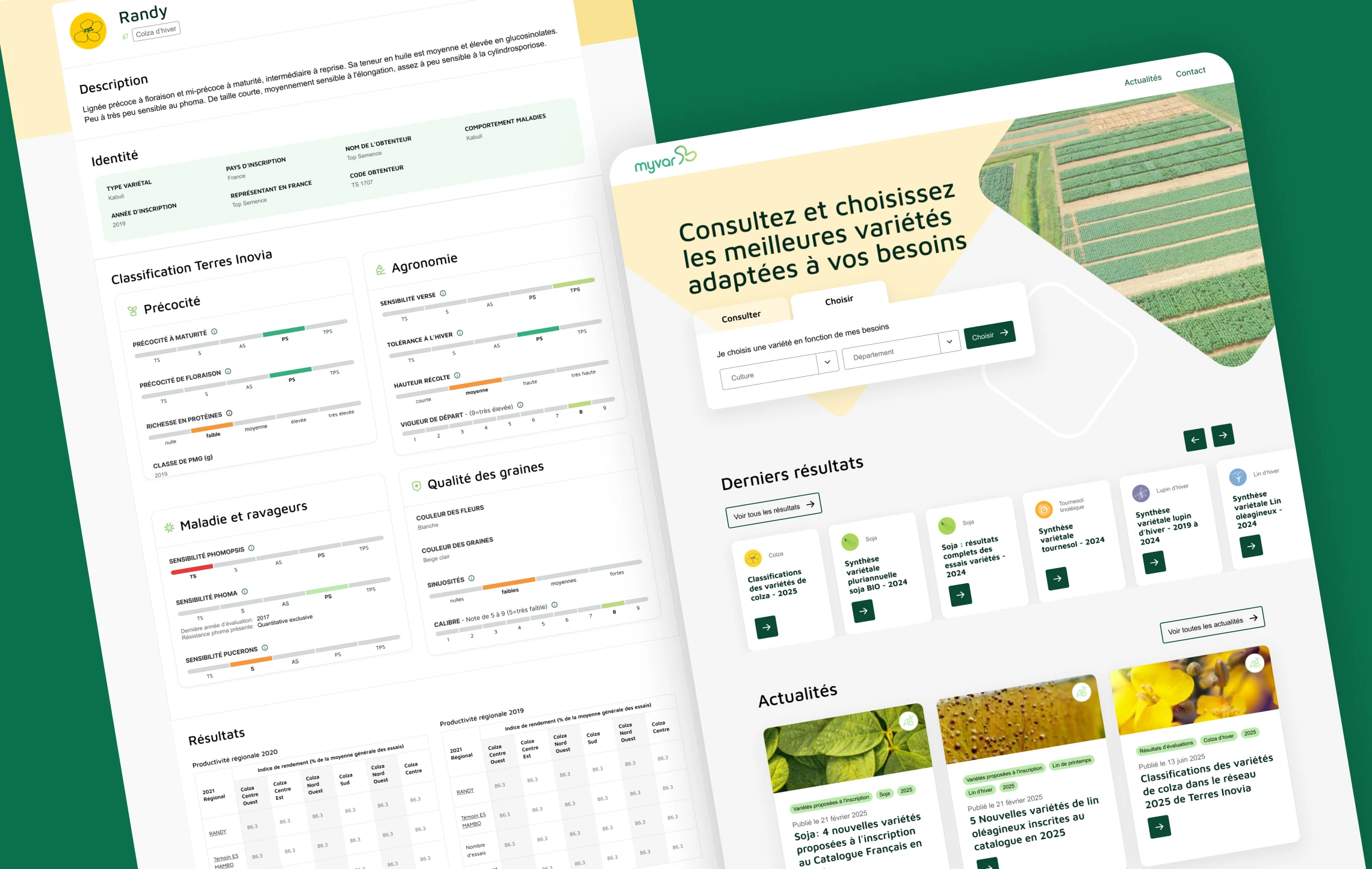 Myvar website overview – decision-making tool for French oilseed producers, desktop version