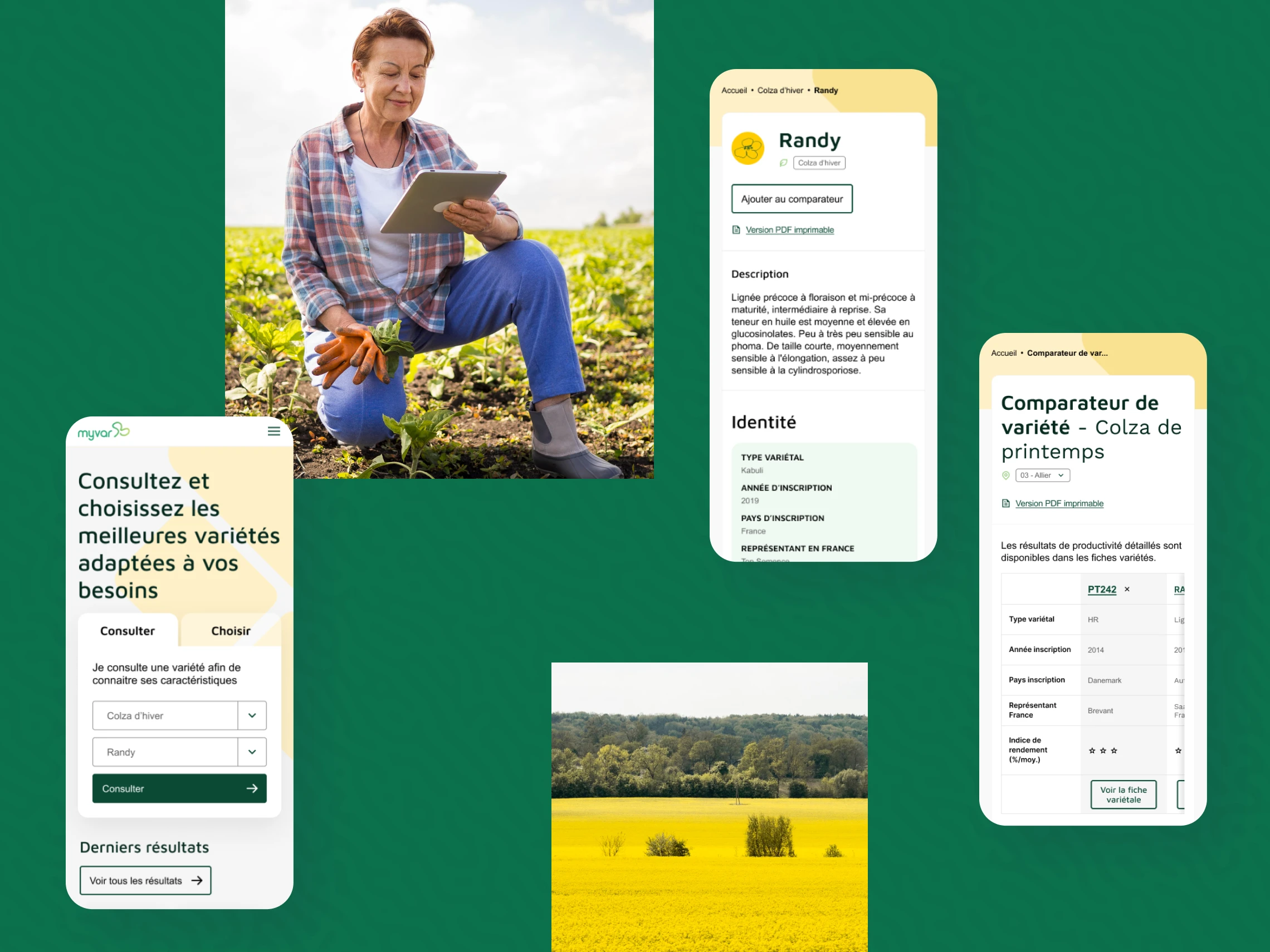 Mobile view of the decision-making tool website Myvar for French oilseed producers