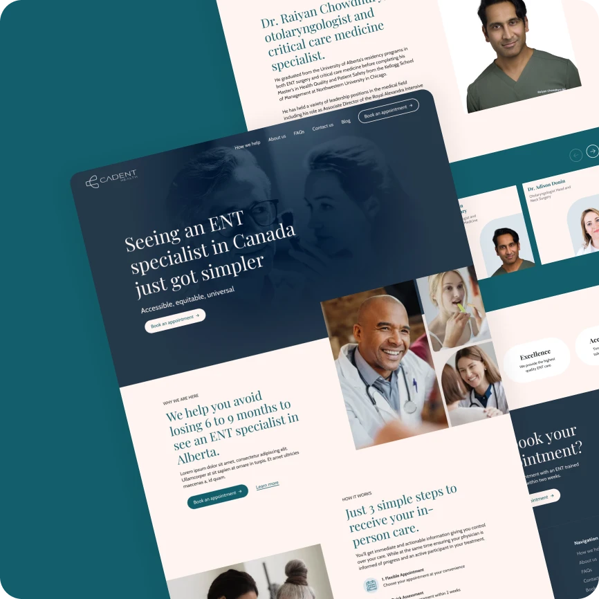 Homepage UI design of ENT clinic website – desktop version with appointment access and clinic overview
