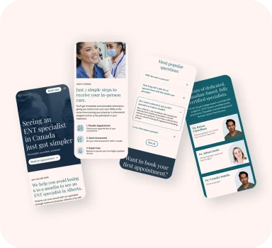 Mobile version of ENT clinic homepage showing user interface and booking feature