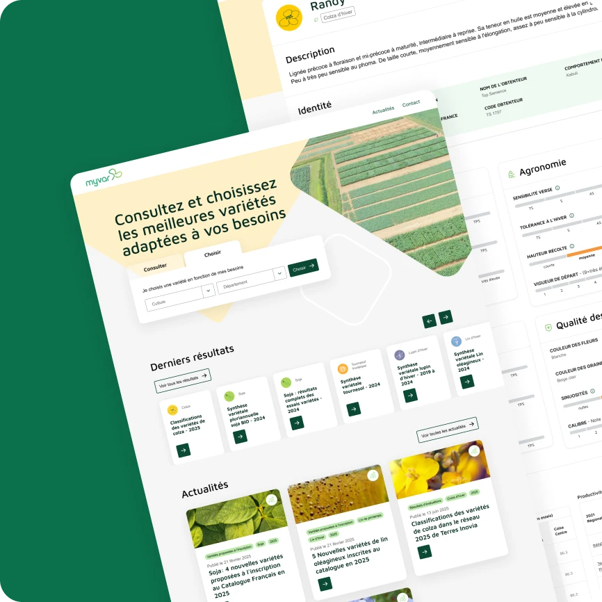 Myvar website overview – decision-making tool for French oilseed producers, desktop version